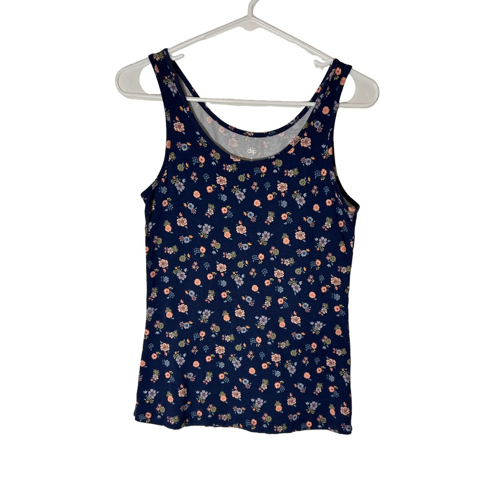 Dip Womens Navy Blue Ditsy Floral Scoop Neck Tank‎ Top Size S Cotton Modal Blend